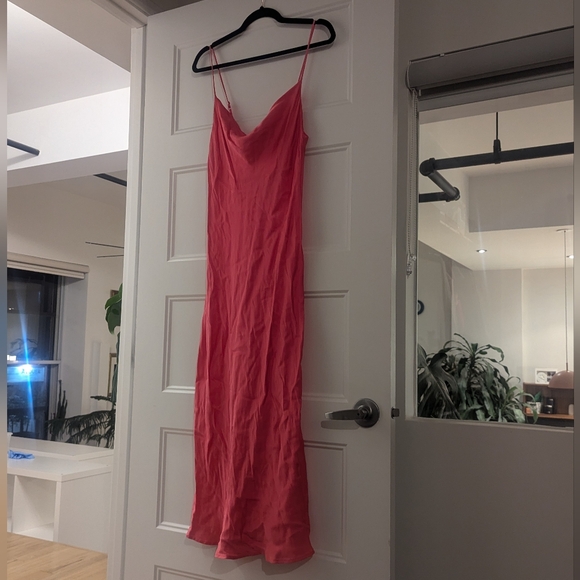 Zara Dresses | Zara Midi Cowlneck Pink Satin Slip Dress In Size Medium - Picture 2 of 2